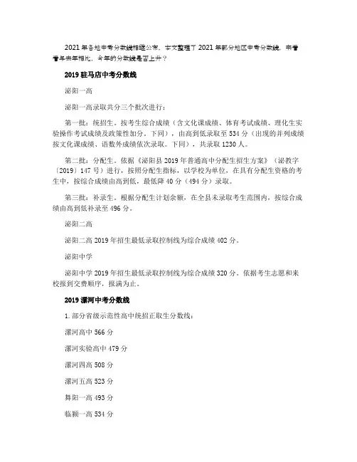 2021年中考录取分数线 最低控制线是多少