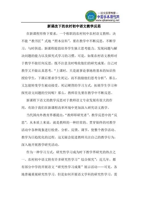 新课改下的农村初中语文教学反思
