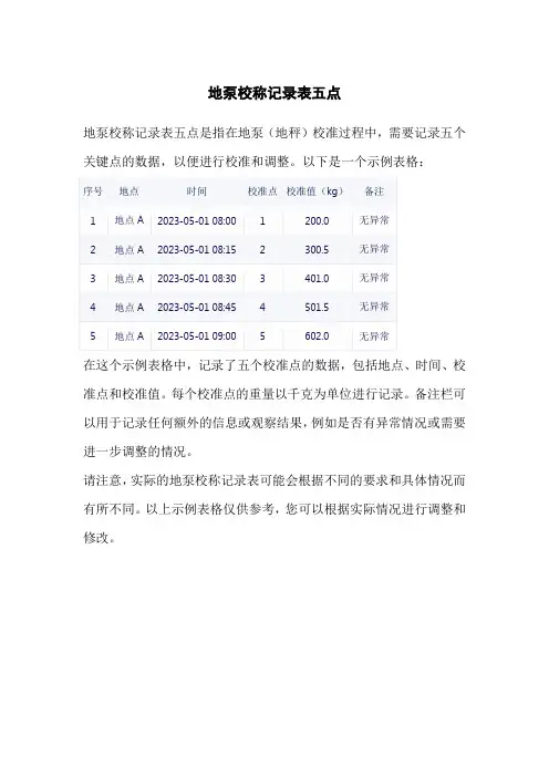 地泵校称记录表五点