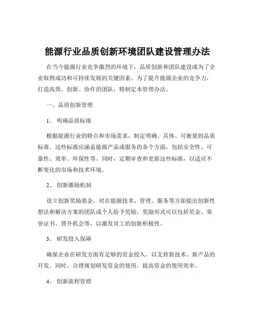 能源行业品质创新环境团队建设管理办法