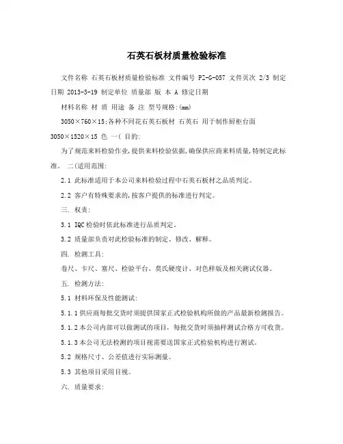 石英石板材质量检验标准