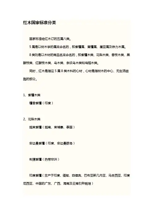红木国家标准分类
