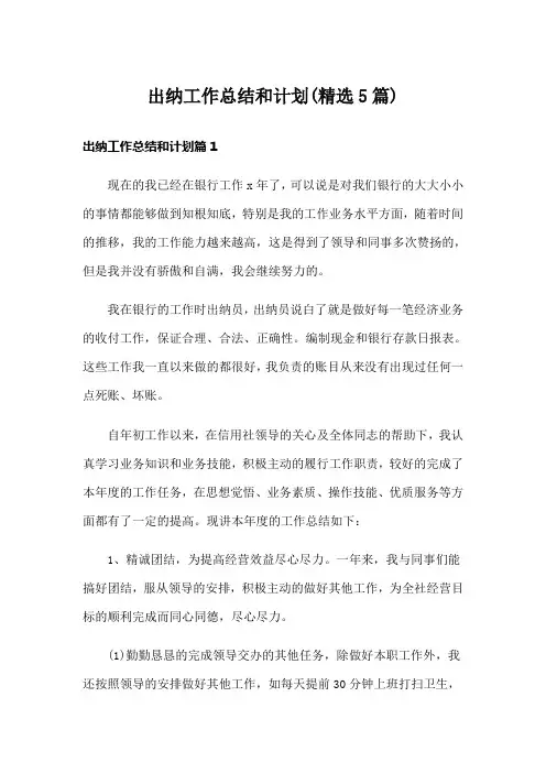 出纳工作总结和计划(精选5篇)