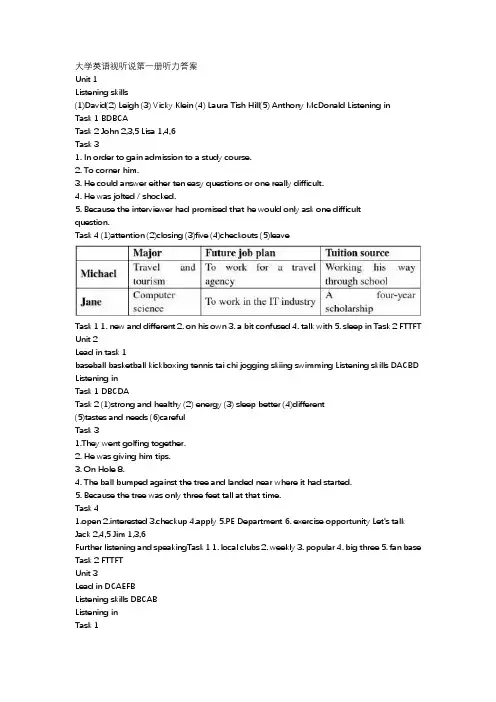 大学新视野英语第二版1听力答案全