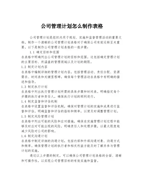 公司管理计划怎么制作表格