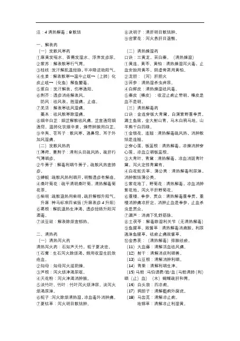 中药功效口诀
