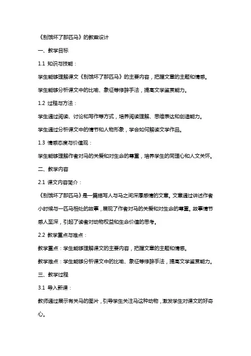 《别饿坏了那匹马》的教案设计