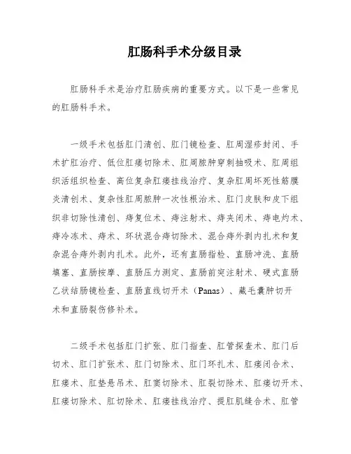 肛肠科手术分级目录