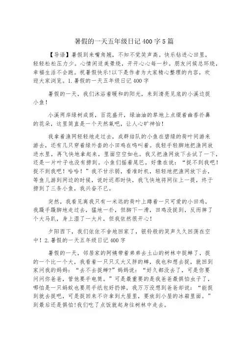 暑假的一天五年级日记400字5篇