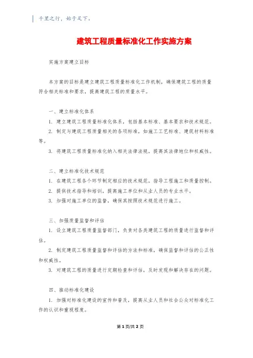 建筑工程质量标准化工作实施方案