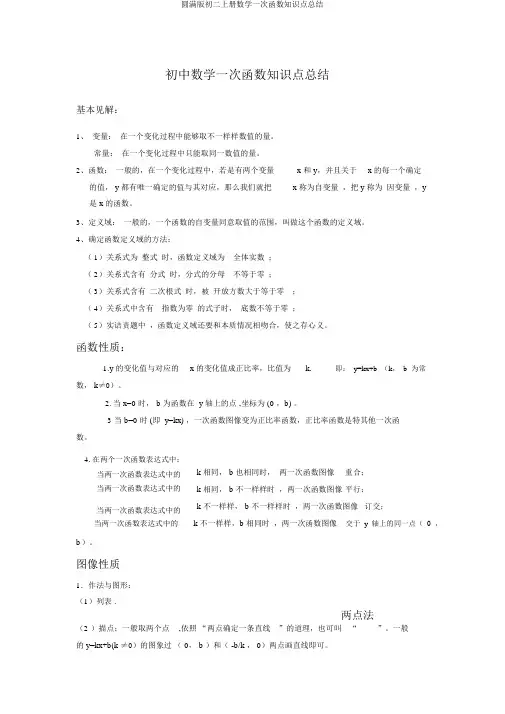 完整版初二上册数学一次函数知识点总结