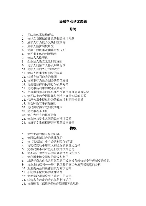 民法教研室毕业论文选题