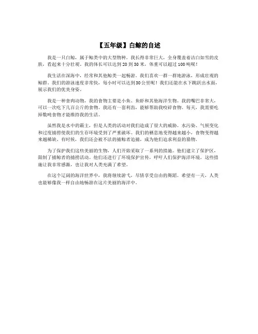 【五年级】白鲸的自述