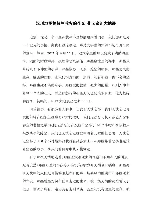 汶川地震解放军救灾的作文 作文汶川大地震精选