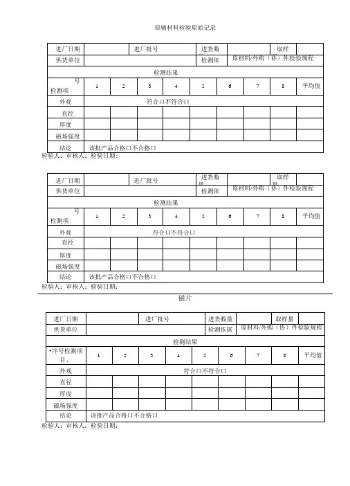原辅料原始检验记录
