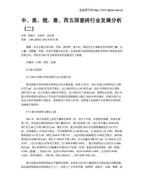 中、美、俄、意、西五国瓷砖行业发展分析(二)