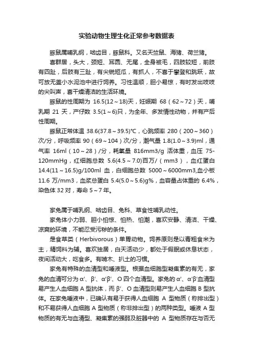 实验动物生理生化正常参考数据表