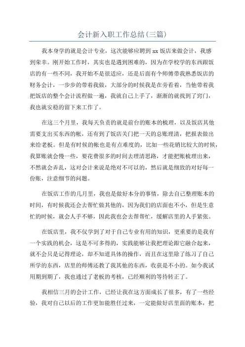 会计新入职工作总结(三篇)