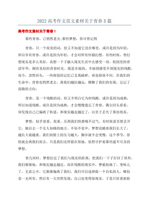 2022高考作文范文素材关于青春5篇
