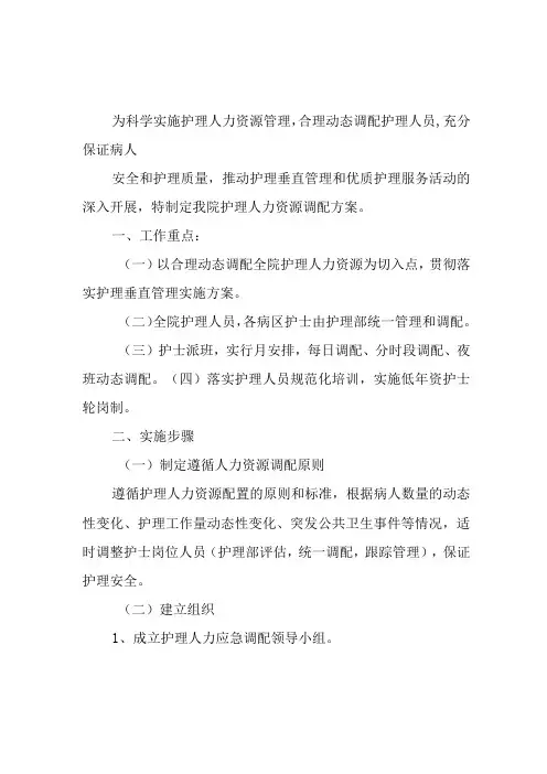 医院护理人力资源调配方案
