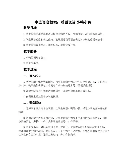 中班语言教案：看图说话小鸭小鸭