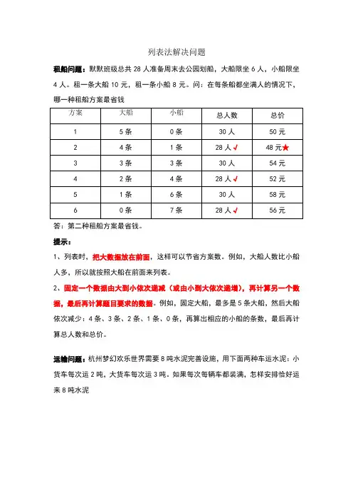 三年级上册列表法解决问题专项练习(内附答案)