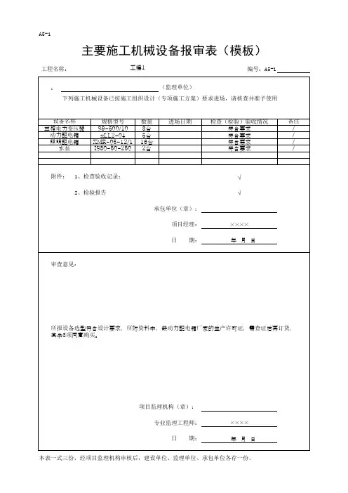 主要施工机械设备报审表(模板)