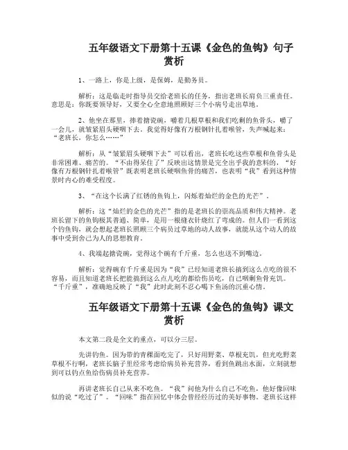 五年级语文下册第十五课金色的鱼钩句子赏析