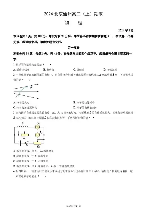 2024北京通州区高二(上)期末物理试题及答案