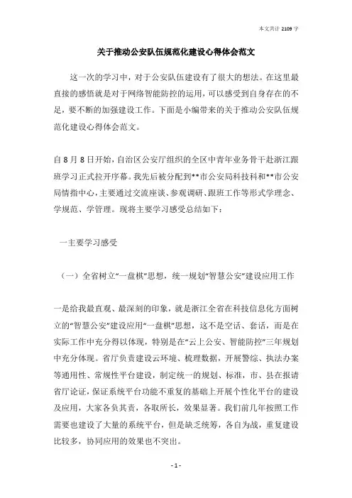 关于推动公安队伍规范化建设心得体会范文