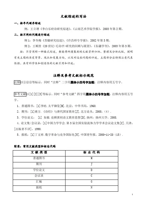 文献综述撰写、注释及参考文献标示规范