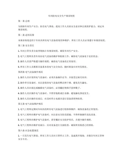 车间防电安全生产规章制度