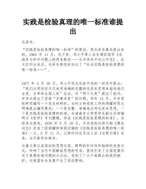 实践是检验真理的唯一标准谁提出