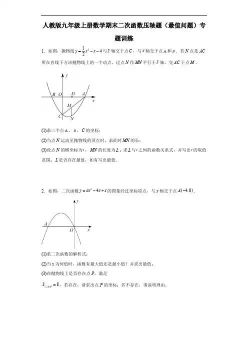 人教版九年级上册数学期末二次函数压轴题(最值问题)专题训练(含解析)