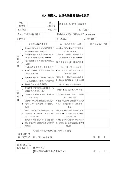 浇水、支撑检验批质量验收记录