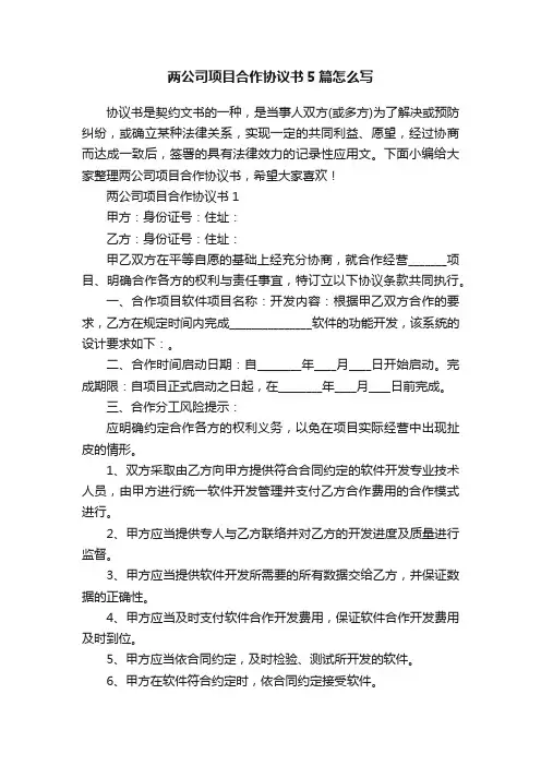两公司项目合作协议书5篇怎么写
