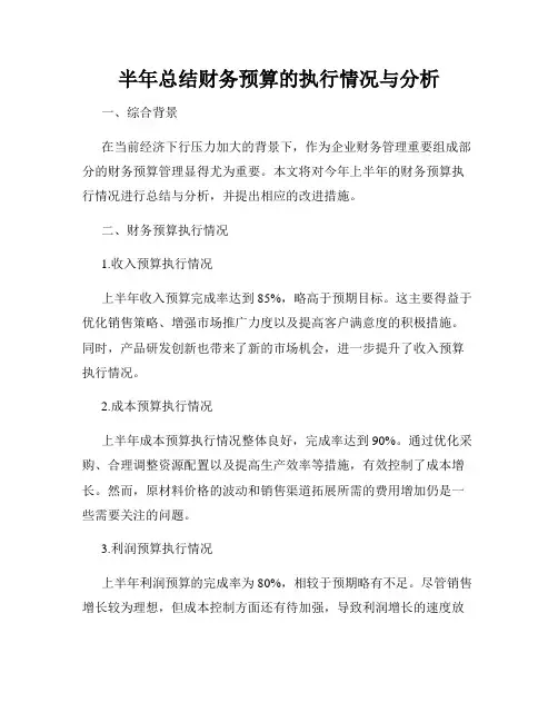 半年总结财务预算的执行情况与分析