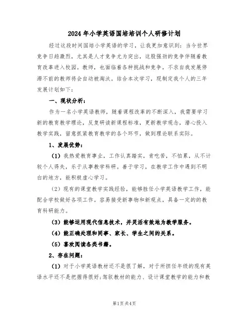 2024年小学英语国培培训个人研修计划(二篇)