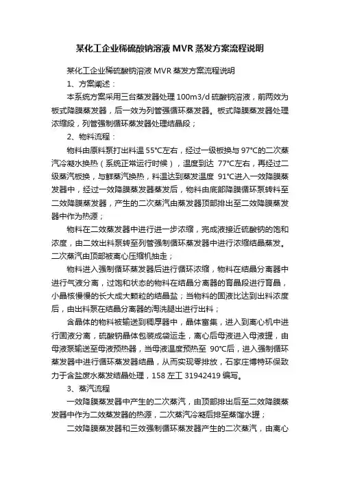 某化工企业稀硫酸钠溶液MVR蒸发方案流程说明