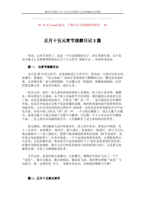 【优质文档】正月十五元宵节观察日记5篇-word范文模板 (5页)