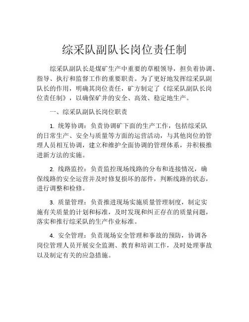 综采队副队长岗位责任制