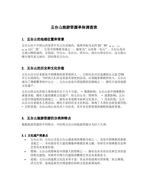 五台山旅游资源单体调查表
