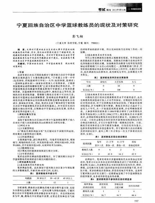 宁夏回族自治区中学篮球教练员的现状及对策研究