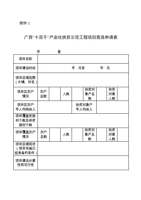 广西“十百千”产业化扶贫示范工程项目竞选申请表