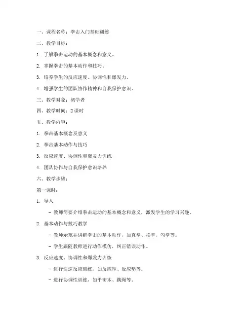 拳击教学入门教案模板范文