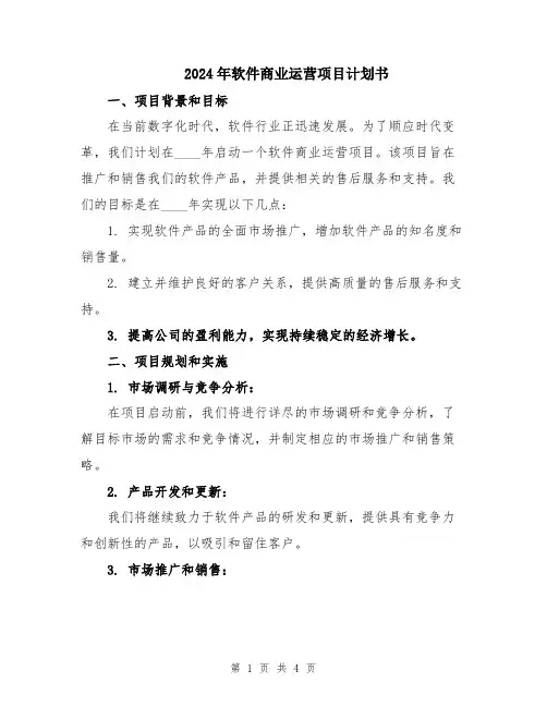 2024年软件商业运营项目计划书