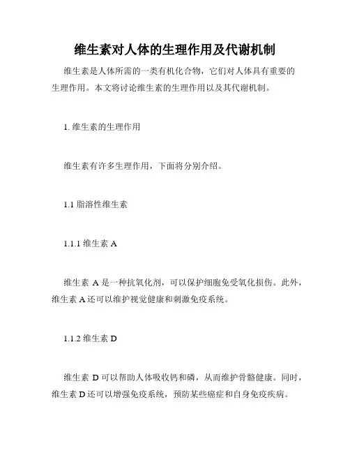 维生素对人体的生理作用及代谢机制