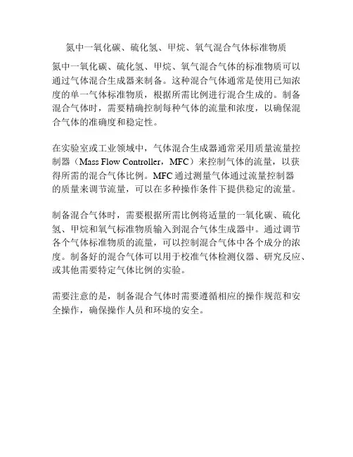 氮中一氧化碳、硫化氢、甲烷、氧气混合气体标准物质