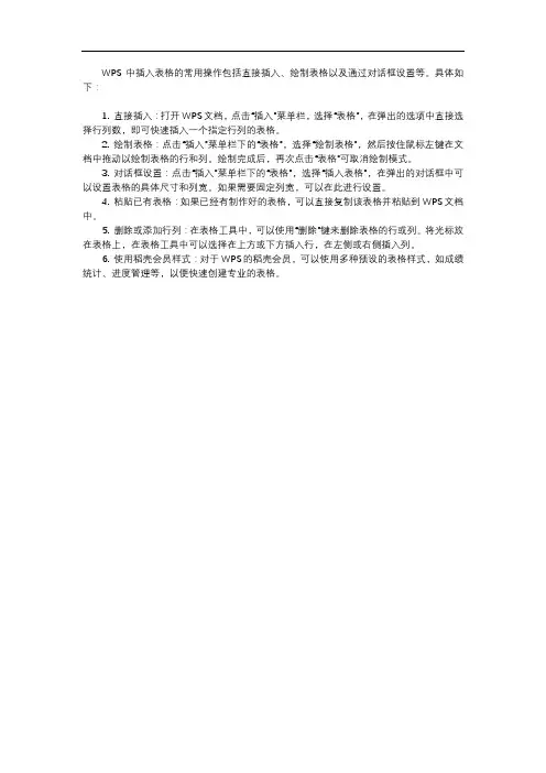 wps插入表格常用操作