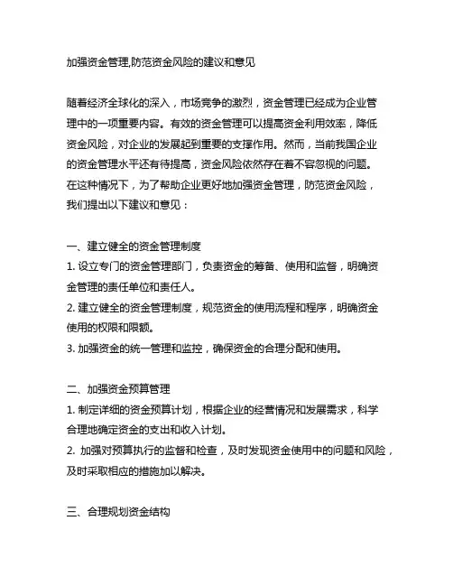加强资金管理,防范资金风险的建议和意见